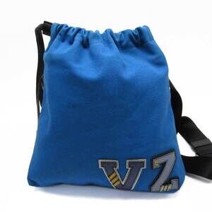 Prada shoulder bag drawstring waist triangle logo blue canvas leather classic